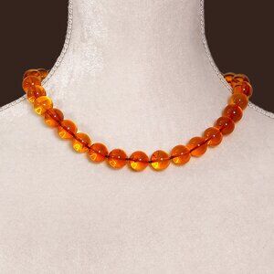 100% NATURAL BALTIC AMBER - Not Pressed 11 mm Round Cognac Beads Necklace 30.4g
